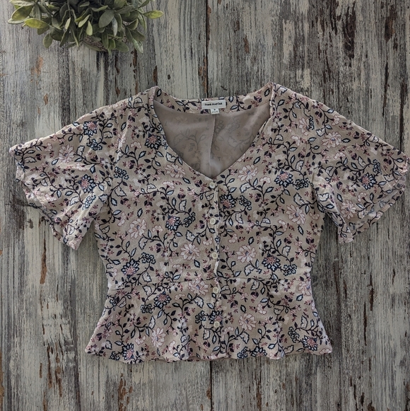Frank And Oak Floral Flutter Sleeve Button Up Blouse Women's XS - Picture 2 of 9